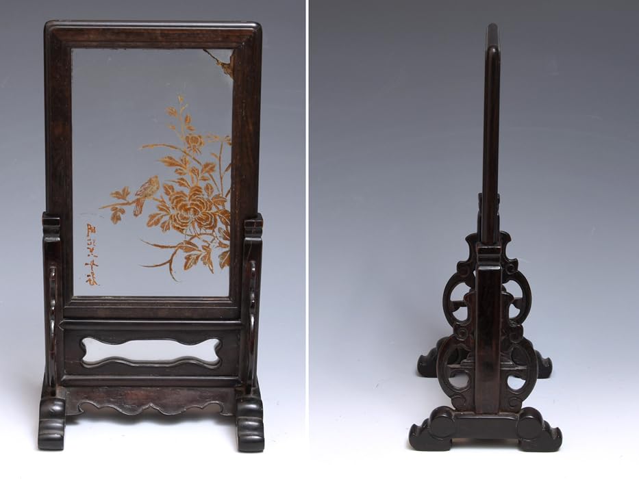 唐木ガラス硯屏文房具書道具木工芸硝子ガラス工芸中国美術唐物古玩紫檀